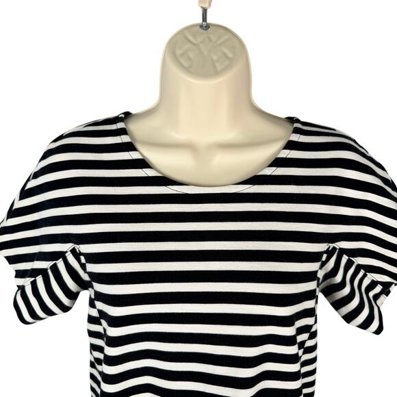 J Crew Dress Womens Small Black White Stripe Shift Seamed Cotton Stretch C6514 - Picture 2 of 16